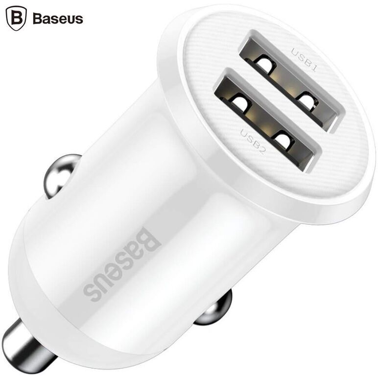 Incarcator auto baseus grain pro, 2 x usb output 5v/4.8a total ambele porturi, pt. bricheta auto, alb,  Incarcatoare telefoane | electropc.ro
