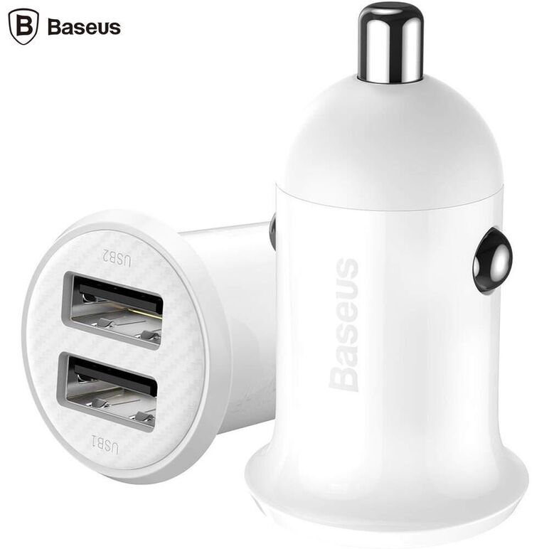 Incarcator auto baseus grain pro, 2 x usb output 5v/4.8a total ambele porturi, pt. bricheta auto, alb,  Incarcatoare telefoane | electropc.ro