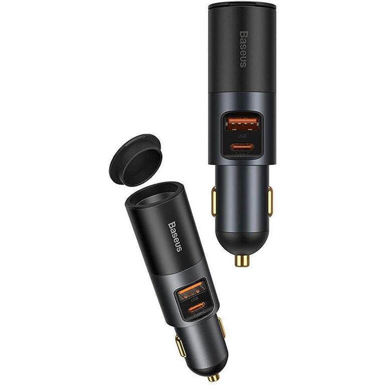 Incarcator auto baseus share together, 1 x usb output 5v/3a, 1 x usb type-c max 5v/3a si 1 x bricheta auto 60w, total output 120w, pt. bricheta auto, gri,  Incarcatoare telefoane | electropc.ro