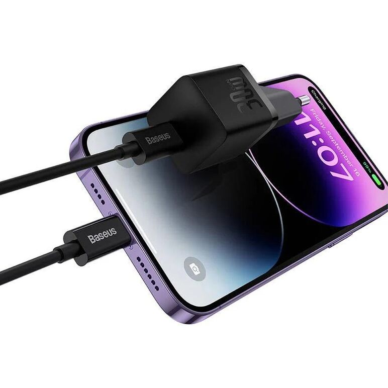 Incarcator retea baseus, gan5 fast charger 30w, 1 x usb type-c 5v/3a, negru,  Incarcatoare telefoane | electropc.ro