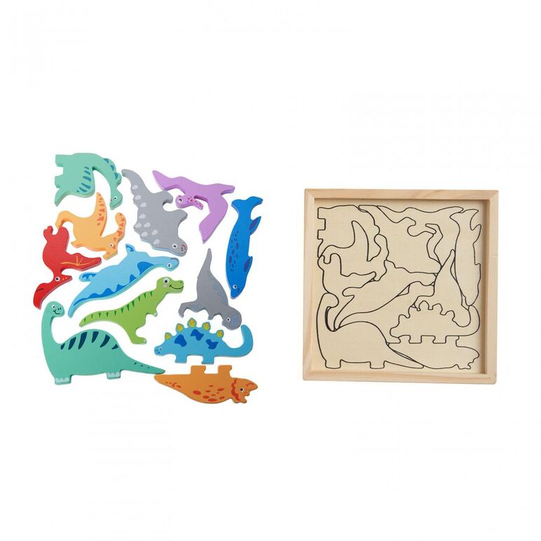 Puzzle din lemn cu dinozauri, 12 piese,  Jocuri educative | electropc.ro