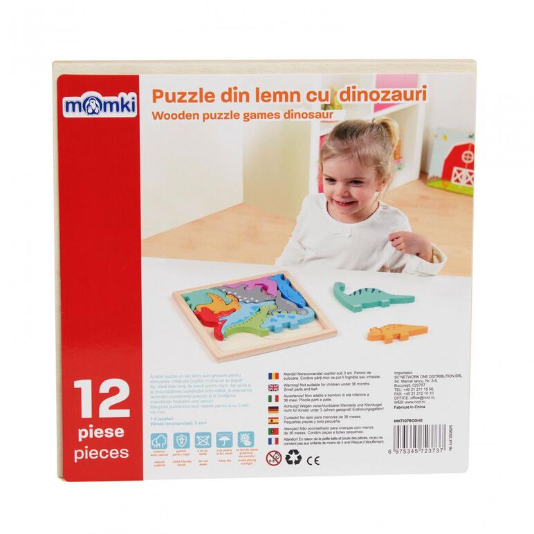 Puzzle din lemn cu dinozauri, 12 piese,  Jocuri educative | electropc.ro