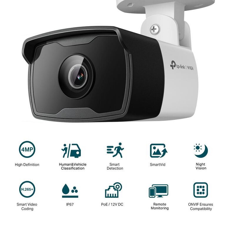 "tp-link camera ir de supraveghere bullet pentru exterior vigic340i(2.8mm), senzor imagine: cmos 1/3"", lentila 2.8mm, f2.2,weatherproof: ip67, infrarosu: 30m, detectare: 60m, observare: 25m, recunoastere: 12m, identificare: 6m, unghi vizualizare:horizont,  Camere supraveghere IP | electropc.ro