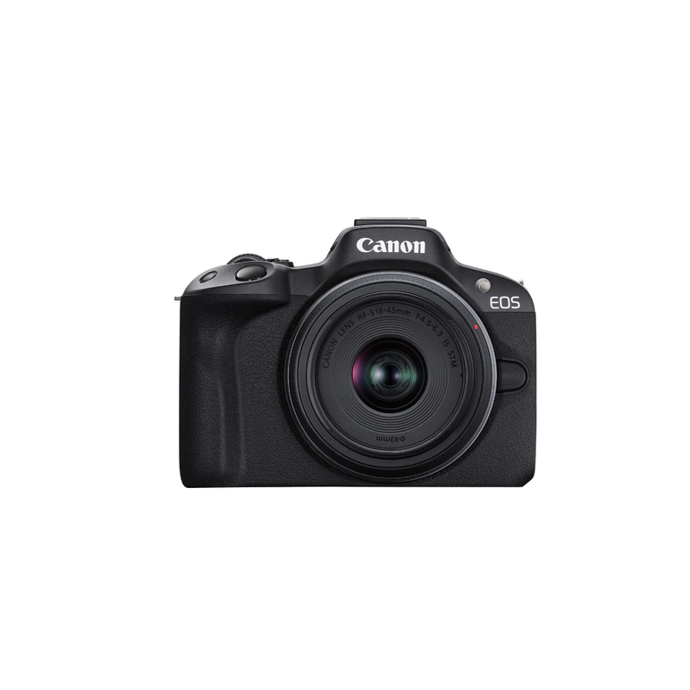 Aparat foto canon eos r50 black kit + obiectiv rf-s18-45mm f4.5-6.3 is stm, mirrorless, 24.2 megapixeli, procesor digic x, montura rf, senzor aps-c 22.3 x 14.9mm, aspect 3:2, focalizare: dual pixel cmos af ii,  100 % pe orizontală şi 100 % pe verticală (s,  Aparate foto Mirrorless | electropc.ro