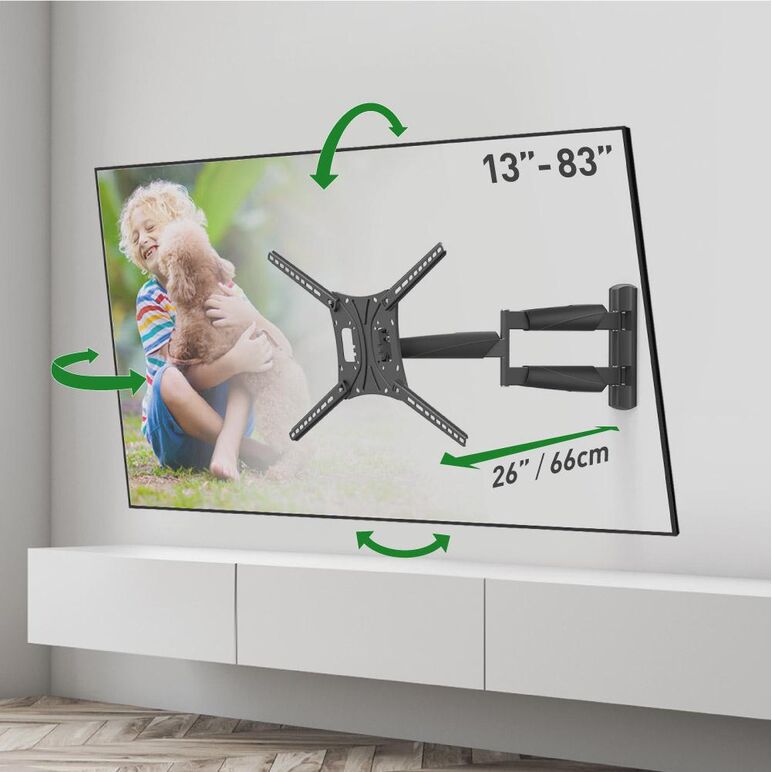 Suport tv plat/curbat de perete cu 2 brate barkan bm443lp, 13"- 83", max 50kg, vesa 600x400, negru,  Suporturi TV & Monitor | electropc.ro