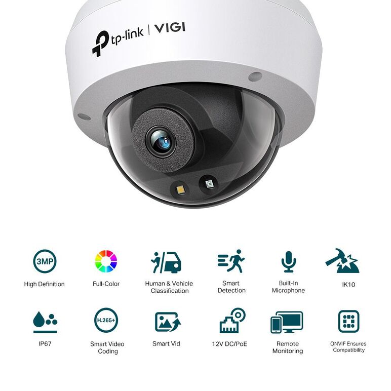 Tp-link camera ir de supraveghere dome pentru exterior vigi c230(4mm), senzor imagine: cmos 1/2.8", lentila 4mm, f1.6, weatherproof: ip67, infrarosu: 30m, unghi vizualizare: horizontal fov: 89.1°, vertical fov: 45.1°, diagonal fov: 106.9°, detectare: 70m,,  Camere supraveghere IP | electropc.ro