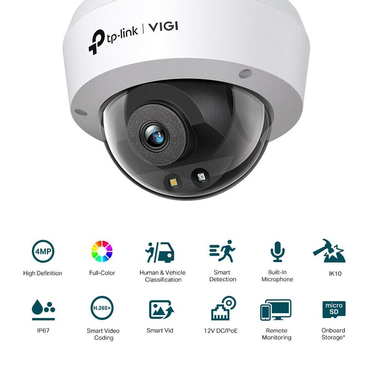 Tp-link camera ir de supraveghere dome pentru exterior vigi c240i(2.8mm), senzor imagine: cmos 1/3", lentila 2.8mm, f2.2, weatherproof: ip67, infrarosu: 30m, unghi vizualizare: horizontal fov: 88.8°, vertical fov: 48.9°, diagonal fov: 106.5°, detectare: 6,  Camere supraveghere IP | electropc.ro