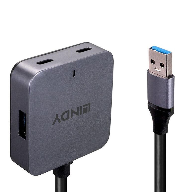 Hub lindy 4 porturi, interfata usb 3.2 / 3.1 gen 1 / usb 3.0, lungime 5m, latime de banda suportata 5gbs, chipset: vl817-q7, gri,  Hub-uri USB | electropc.ro