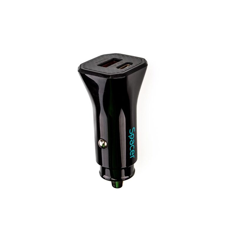 Incarcator auto spacer fast charge 12w, 5v/2.4a max, putere 12w, 1 x usb + 1 x usb type-c, pt. bricheta auto, negru,  Incarcatoare telefoane | electropc.ro