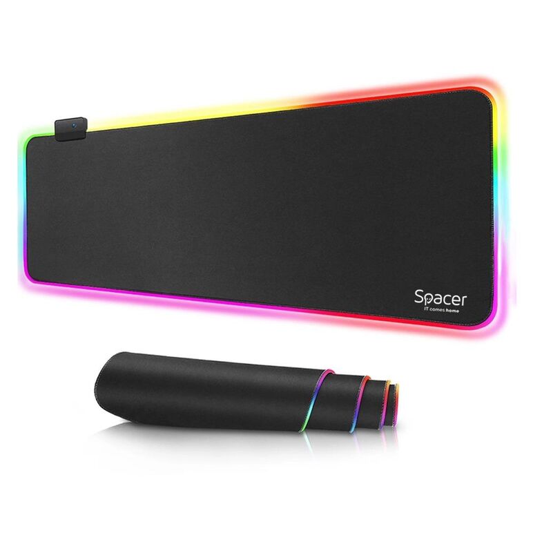 Mousepad spacer rgb gaming, cauciuc si material textil, 900 x 300 x 3 mm, 1.8 m lungime cablu, 13 moduri de iluminare, statice si dinamice, negru/rgb,  Mousepad | electropc.ro