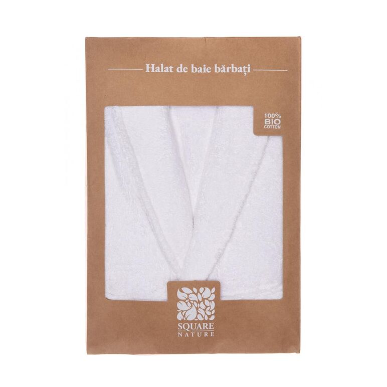 Halat de baie barbati bbc organic - alb square nature,  Halate de Baie | electropc.ro