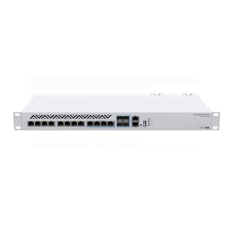 Mikrotik switch, crs312-4c+8xg-rm, procesor: 650 mhz, sistem operare: routeros / switchos, 64mb ram, 16mb flash, interfata: 1 x 10/100, 4 x combo 10g ethernet/ sfp+, 8 x 1g/2.5g/5g/10g , usb type a, dimensiuni: 443 x 183 x 44 mm.,  Switch-uri | electropc.ro