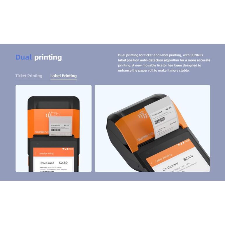 Sunmi mobile t5940 v2s - wireless data pos system, v2s android 11, 2gb + 16gb, 5mp camera, micro sd, eu 4g, nfc, 2 sam, printer + label printer, 1d/2dscanner, non-gms,  Terminale mobile | electropc.ro