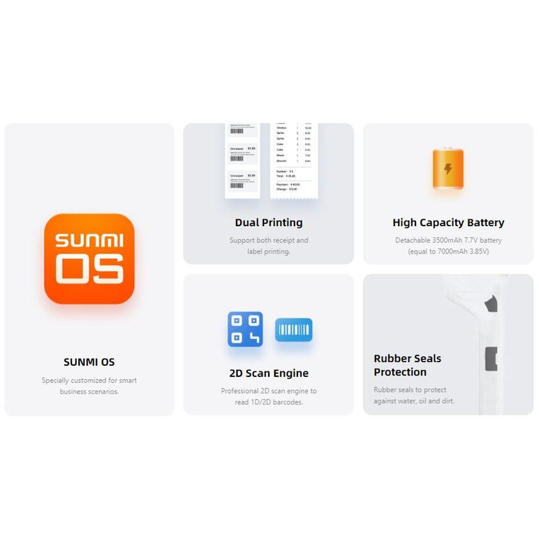 Sunmi mobile t5940 v2s - wireless data pos system, v2s android 11, 2gb + 16gb, 5mp camera, micro sd, eu 4g, nfc, 2 sam, printer + label printer, 1d/2dscanner, non-gms,  Terminale mobile | electropc.ro