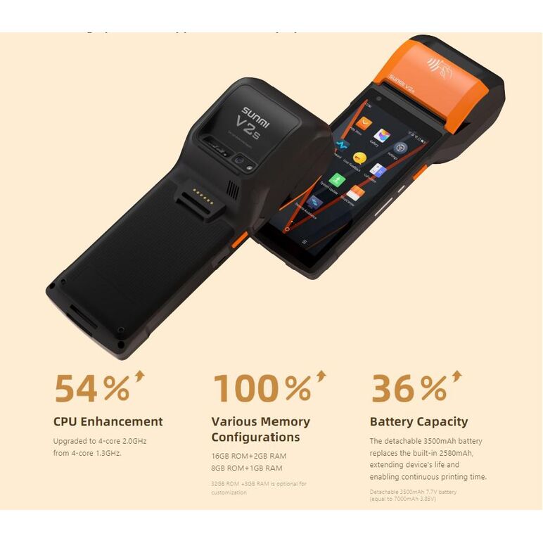 Sunmi mobile t5940 v2s - wireless data pos system, v2s android 11, 3gb + 32gb, 8mp + 2mp camera, micro sd, eu 4g, nfc, 2xsim, printer + label printer,1d/2d scanner, gms,  Terminale mobile | electropc.ro
