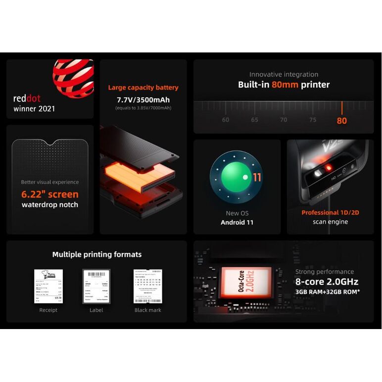 Sunmi mobile t5f01 v2s plus - wireless data pos system, v2s plus android 11, 3gb + 32gb, 13mp rear + 2mp front cameras, 4g, 80mm label printer, 2d scanner, nfc, non-gms,  Terminale mobile | electropc.ro