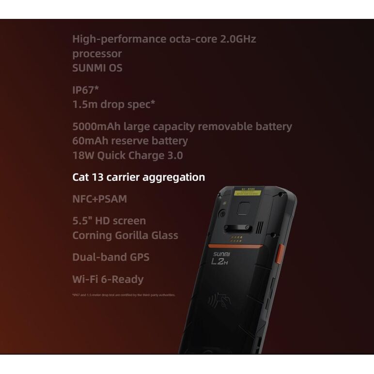 Sunmi mobile t8911 l2h - handheld wireless terminal, android 11, 4gb + 64gb, 16mp rear + 5mp front cameras, 2d scanner, fingerprint, gms,  Terminale mobile | electropc.ro