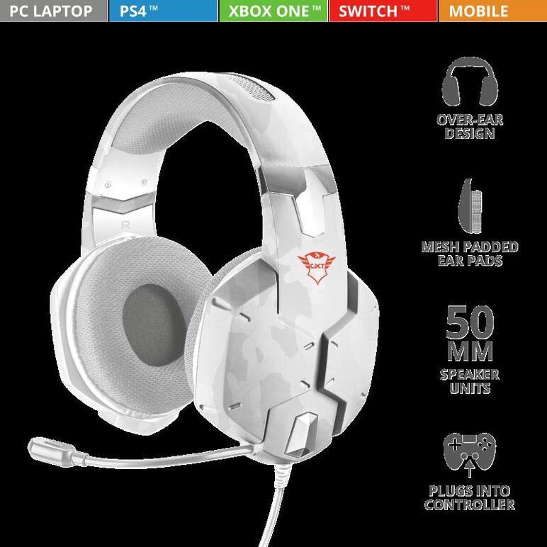 Casti cu microfon trust gxt 322w carus gaming headset, snow camo,  Casti audio | electropc.ro