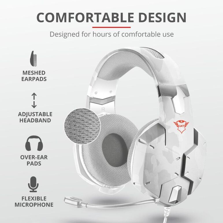 Casti cu microfon trust gxt 322w carus gaming headset, snow camo,  Casti audio | electropc.ro
