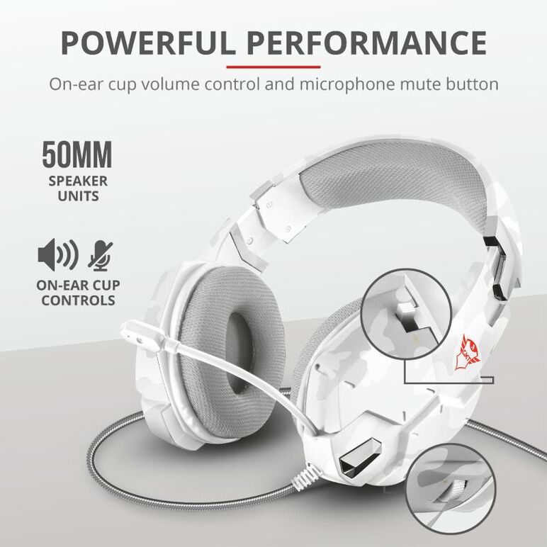 Casti cu microfon trust gxt 322w carus gaming headset, snow camo,  Casti audio | electropc.ro