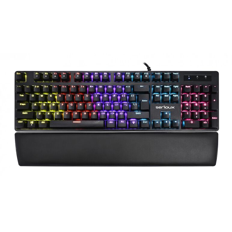 Tastatura gaming mecanica serioux valdis, switch outemu blue, pana la 50 milioane click-uri, 104 taste, 26 taste anti-ghosting , 9 moduri de iluminare rainbow, material: abs, layout us, palm rest de piele detasabil,  forta actionare: 60g ± 10g, plug and p,  Tastaturi | electropc.ro