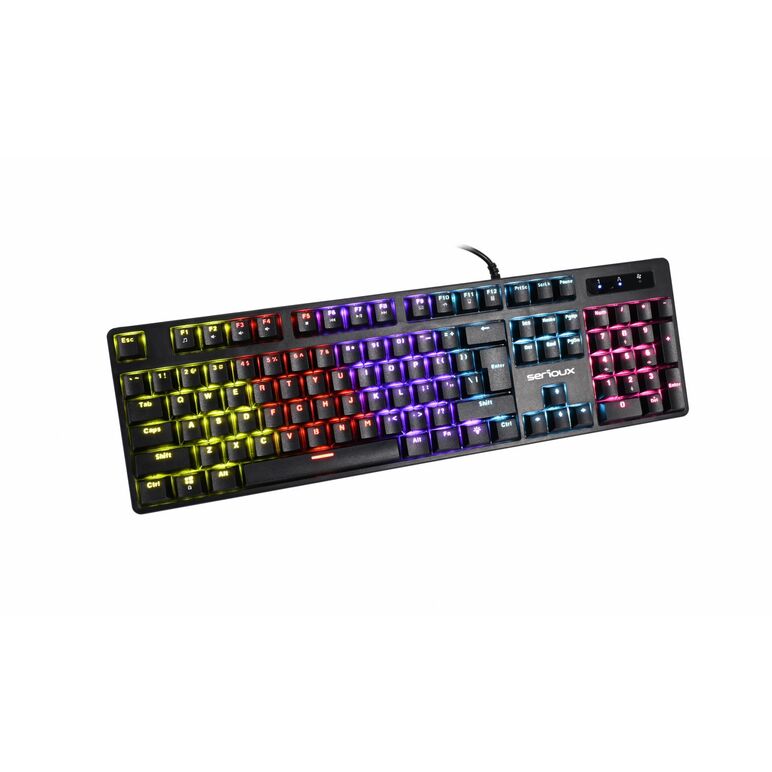 Tastatura gaming mecanica serioux valdis, switch outemu blue, pana la 50 milioane click-uri, 104 taste, 26 taste anti-ghosting , 9 moduri de iluminare rainbow, material: abs, layout us, palm rest de piele detasabil,  forta actionare: 60g ± 10g, plug and p,  Tastaturi | electropc.ro