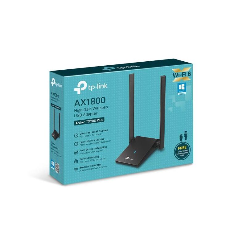 Tp-link archer tx20u adaptor usb wireless ax1800 cu două antene high- gain, dimesnsiuni; 84 × 156.3 × 19.2 mm, standarde wireless: ieee 802.11a/b/g/n/ac/ax, rada semnal: 2.4 ghz: 574mbps, 5 ghz: 1201mbps, securitate wireless: wep, wpa/wpa2/wpa3, wpa-psk/w,  Routere Wireless | electropc.ro