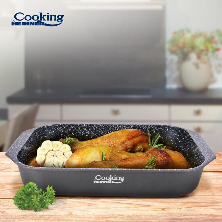Tava aluminiu cu acoperire ceramica 39.5x26 cm, dark line, cooking by heinner,  Tavi copt | electropc.ro
