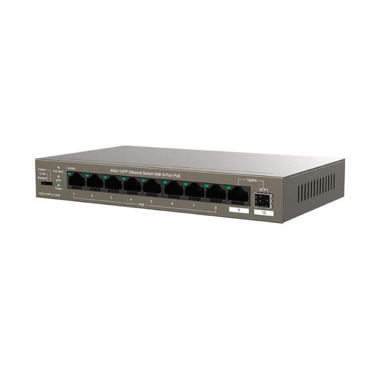 Tenda switch teg1110pf-8-102w, 9ge+1sfp ethernet switch, 8-port poe, interfata: 8 * 10/100/1000 mbps base-t ethernet ports (data/power), 1 * 10/100/1000 mbps base-t ethernet port (data), 1 * 100/1000 mbps base-x sfp port, standarde retea: ieee 802.3 ieee ,  Switch-uri | electropc.ro