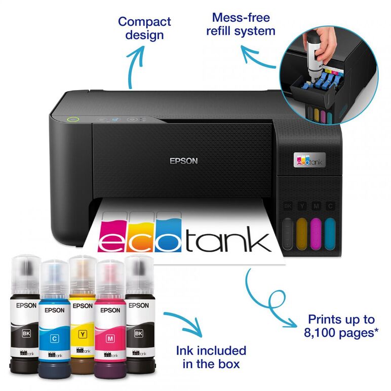 Multifunctional inkjet color epson ecotank ciss l3230, dimensiune a4 (printare,copiere, scanare), printare borderless, viteza 33ppm alb- negru, 15 ppm color, rezolutie 5760 x 1440 dpi, alimentare hartie 100 coli,scanner cis rezolutie 600 x 1200 dpi, consu,  Multifunctionale Inkjet | electropc.ro