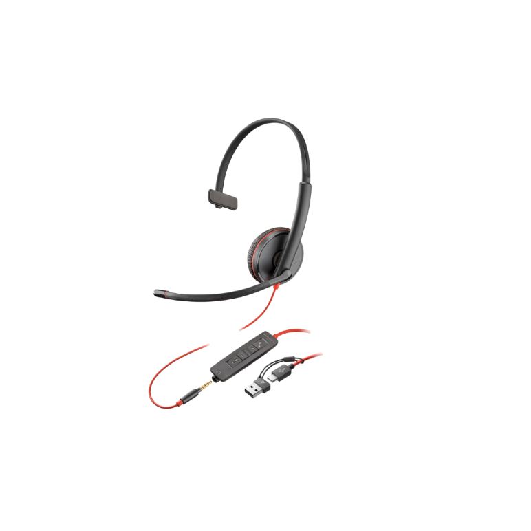 Poly blackwire 3215 monaural usb-c headset +3.5mm plug +usb-c/a adapter,  Casti audio | electropc.ro