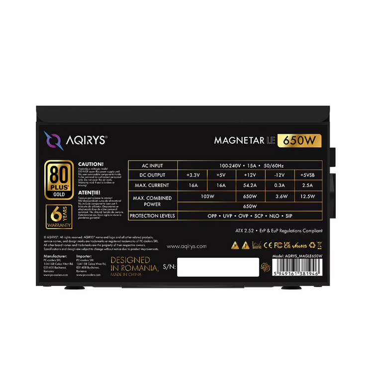Sursa aqirys magnetar le atx 650w 80 plus gold,  Surse PC | electropc.ro