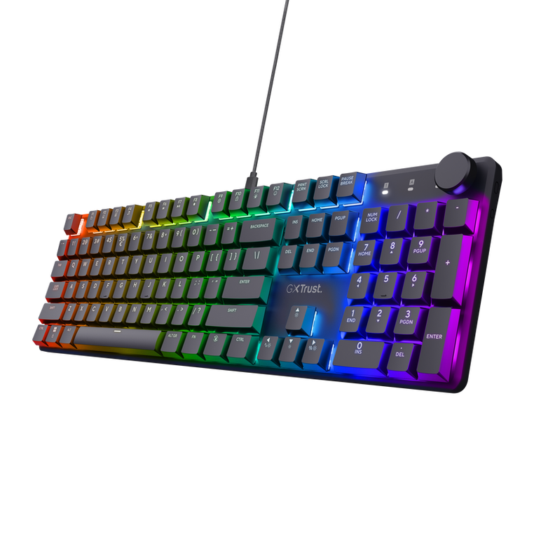 Tastatura mecanica trust gxt 866 torix cu fir, swtich linear, 104 butoane, full rgb, butoane programabile, tipuri de jocuri fps, mmo, moba, rpg, rts, negru,  Tastaturi | electropc.ro