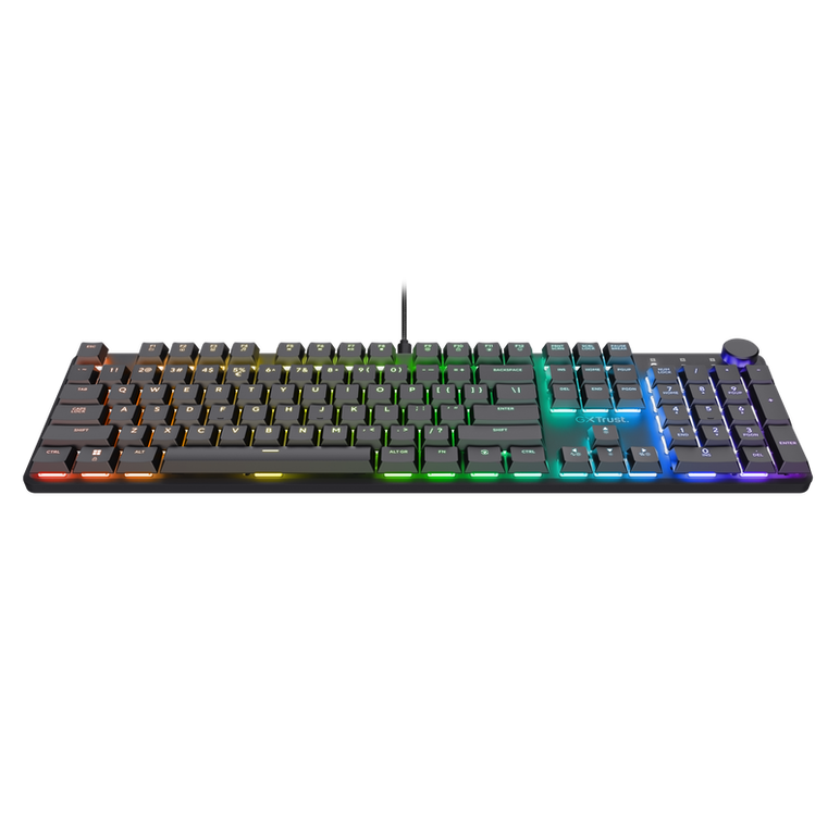 Tastatura mecanica trust gxt 866 torix cu fir, swtich linear, 104 butoane, full rgb, butoane programabile, tipuri de jocuri fps, mmo, moba, rpg, rts, negru,  Tastaturi | electropc.ro