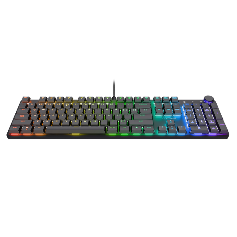 Tastatura mecanica trust gxt 866 torix cu fir, swtich linear, 104 butoane, full rgb, butoane programabile, tipuri de jocuri fps, mmo, moba, rpg, rts, negru,  Tastaturi | electropc.ro