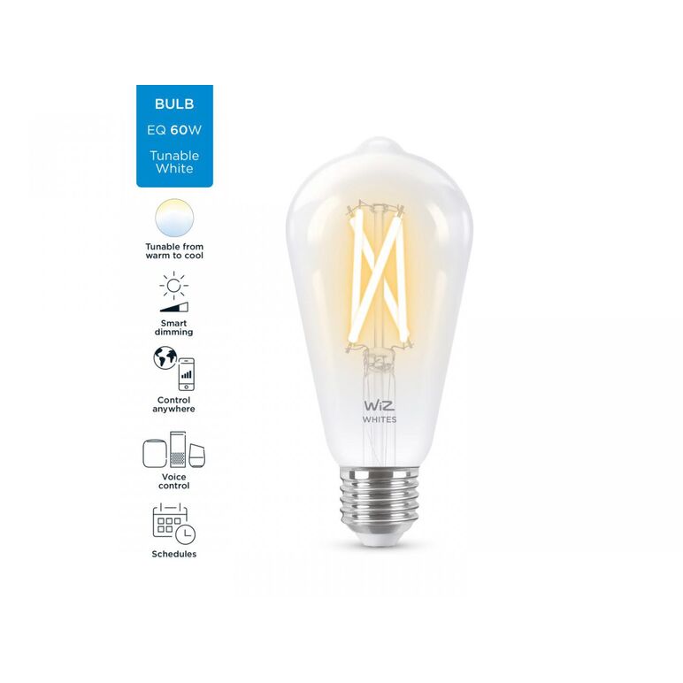 Bec led inteligent vintage (decorativ) wiz connected filament clearst64, wi-fi, e27, 6.7w (60w), 806 lm, lumina alba (2700-6500k),compatibil google assistant/alexa/siri,  Becuri si Tuburi LED | electropc.ro