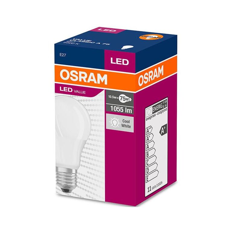 Bec led osram value classic a, e27, 10w (75w), 1080 lm, lumina rece (6500k),  Becuri si Tuburi LED | electropc.ro