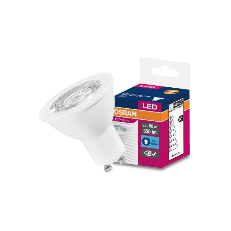 Bec led osram value par16, gu10, 5w (50w), 350 lm, lumina rece (6500k),  Becuri si Tuburi LED | electropc.ro