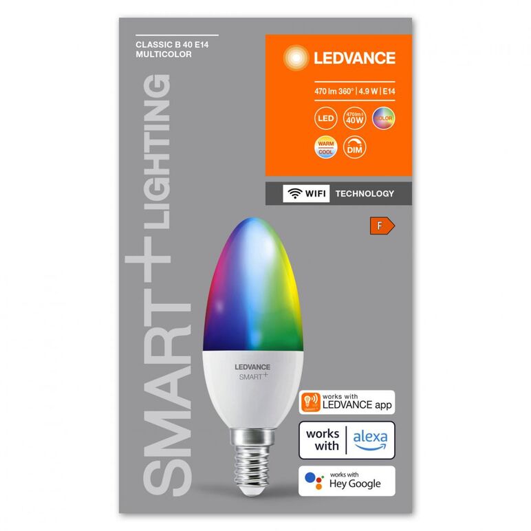 Bec led rgb inteligent ledvance smart+ wifi candle multicolour b40, e14, 4.9w (40w), 470 lm, lumina alba si color (2700-6500k), dimabil,  Becuri si Tuburi LED | electropc.ro
