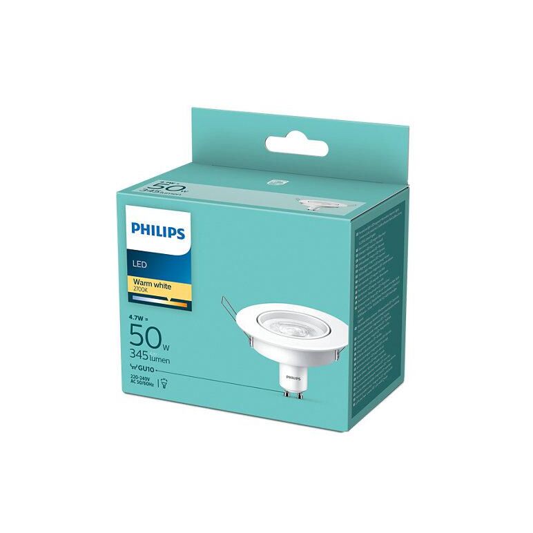 Bec led spot philips, gu10, 4.7w (50w), 345 lm, lumina calda (2700k), 9cm, alb,  Becuri si Tuburi LED | electropc.ro