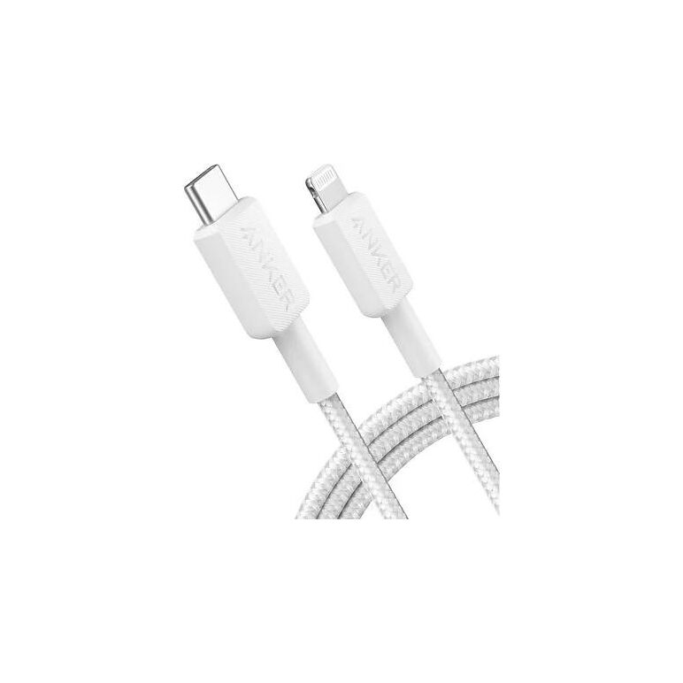 Cablu alimentare si date anker, usb type-c (t) la lightning (t), lungime 1.8m, rata transfer 480 mbps, invelis nylon, braided, alb,  Cabluri periferice | electropc.ro
