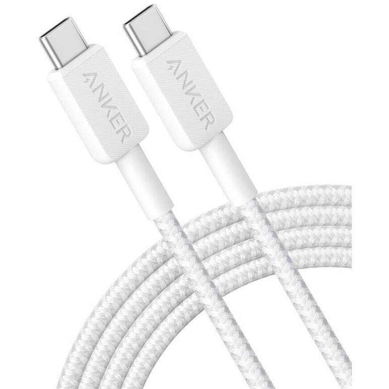 Cablu alimentare si date anker, usb type-c (t) la usb type-c (t), lungime 1.8m, rata transfer 480 mbps, 60w, invelis nylon, braided, alb,  Cabluri periferice | electropc.ro