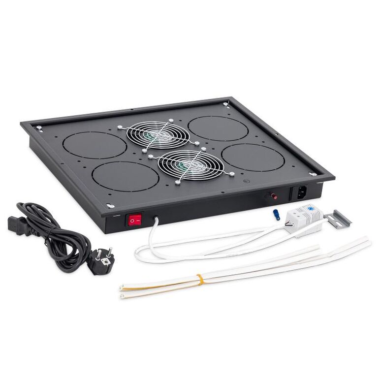 Panou ventilatie triton pentru rack de podea 19", 2 ventilatoare 230v/60w cu termostat, flux axial, negru,  Cabinete metalice | electropc.ro