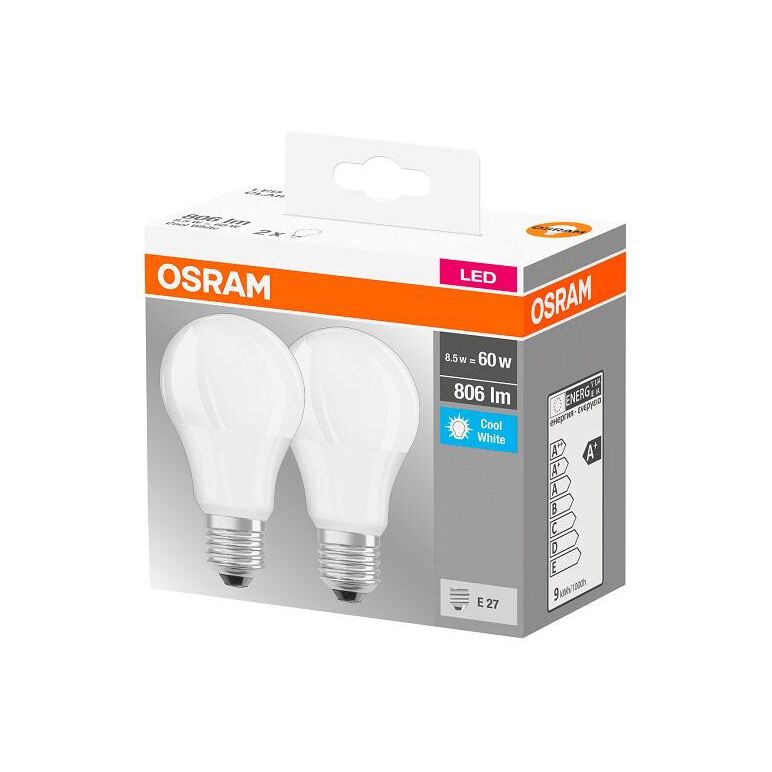 2 becuri led osram base classic a, e27, 8.5w (60w), 806 lm, lumina neutra (4000k),  Becuri si Tuburi LED | electropc.ro