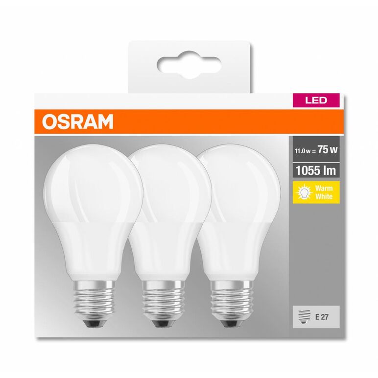 3 becuri led osram base classic a, e27, 10w (75w), 1055 lm, lumina calda (2700k),  Becuri si Tuburi LED | electropc.ro