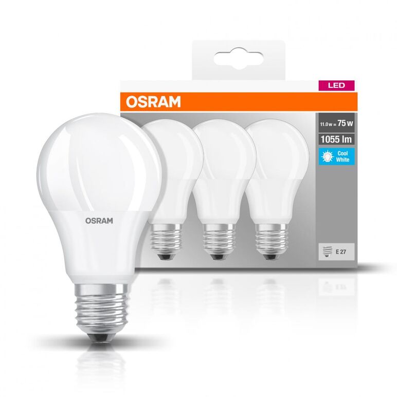 3 becuri led osram base classic a, e27, 10w (75w), 1055 lm, lumina neutra (4000k),  Becuri si Tuburi LED | electropc.ro