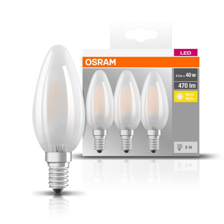 3 becuri led osram base classic b, e14, 4w (40w), 470 lm, lumina calda (2700k), semi-transparent,  Becuri si Tuburi LED | electropc.ro