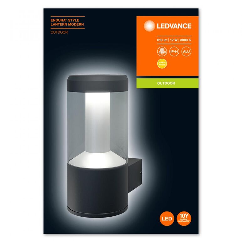Aplica led pentru exterior ledvance endura style lantern modern, 12w, 610 lm, lumina calda (3000k), ip44, 240x176x110mm, aluminiu, gri inchis,  Aplice de exterior | electropc.ro