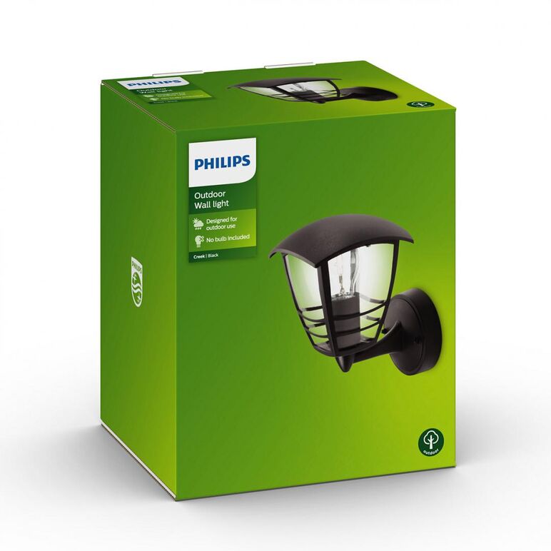 Aplica tip felinar pentru exterior philips creek up, 1xe27, max 60w, ip44, 200x175x235mm, negru,  Aplice de exterior | electropc.ro