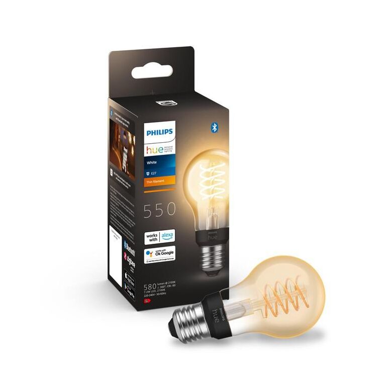 Bec led inteligent vintage (decorativ) philips hue filament bulb a60, bluetooth, e27, 7w (40w), 550 lm, lumina calda (2100k),  Becuri si Tuburi LED | electropc.ro
